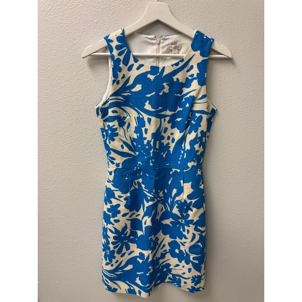 J. Crew Dress Blue Floral Sleeveless Sheath Dress Preppy Spring Summer Wedding 0